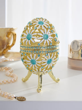 Keren Kopal Gold Easter Egg with Blue and White Flowers