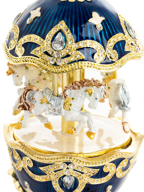 Blue Wind up Horse Carousel Faberge Egg