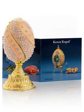 spiral salmon pink Faberge Egg with flowers bouquet