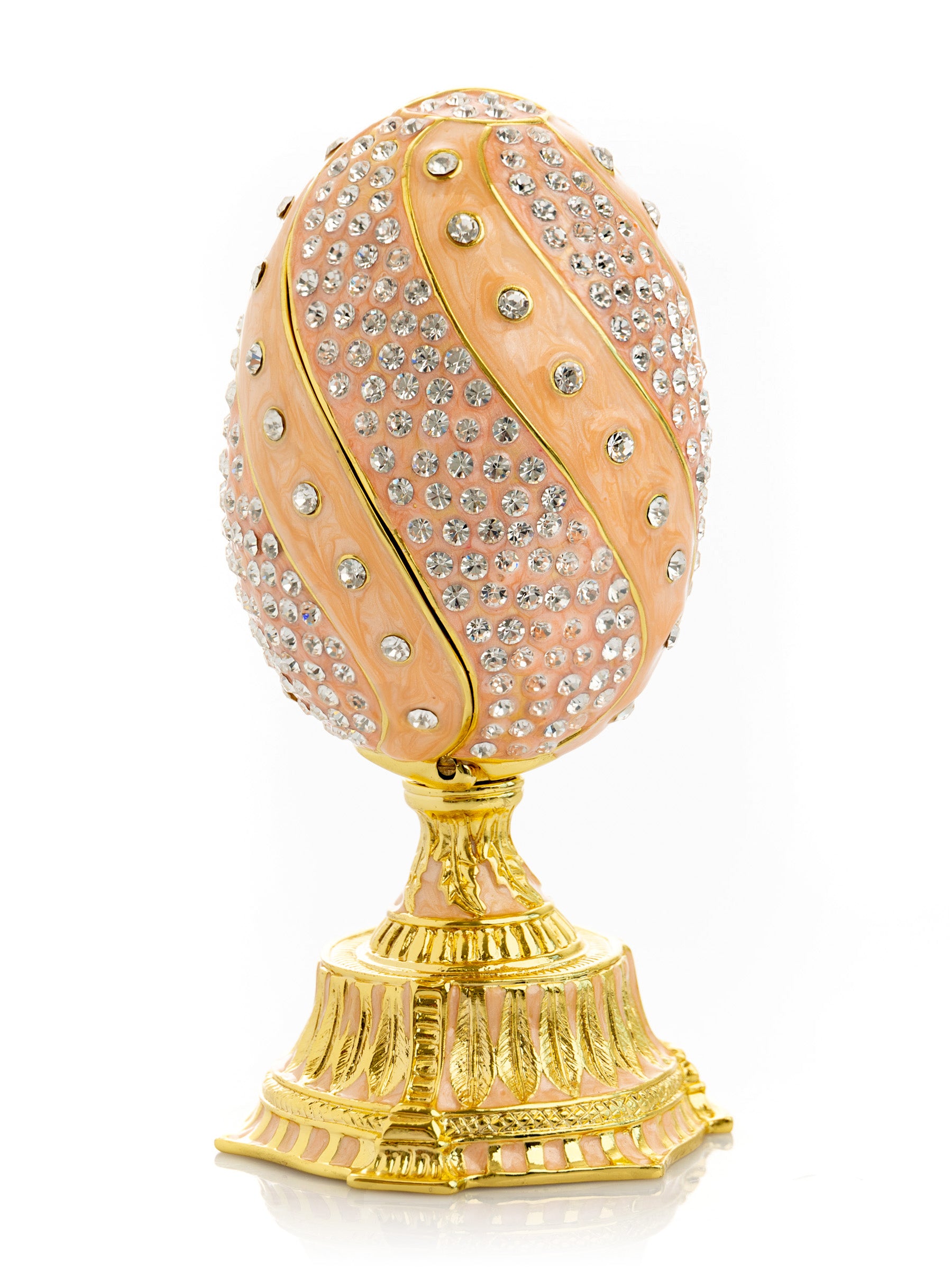 spiral salmon pink Faberge Egg with flowers bouquet