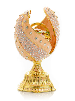 spiral salmon pink Faberge Egg with flowers bouquet