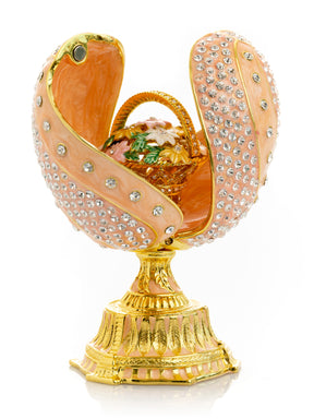 spiral salmon pink Faberge Egg with flowers bouquet