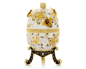 Keren Kopal White Faberge Egg with Bees and Flowers