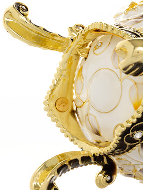 White Faberge Egg with Bees and Flowers