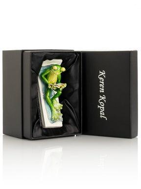 Keren Kopal Relaxing Frog Reading a book on Sun Lounger Trinket Box