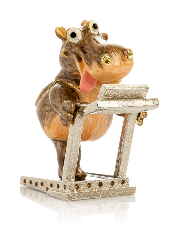 Hippo Running on a Treadmill Trinket Box