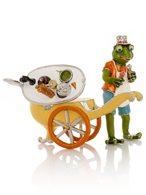 Frog ice cream seller with a colorful ice cream cart