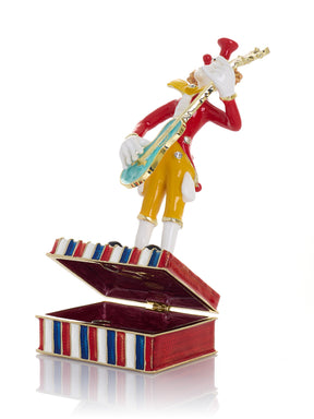 Musical Circus Clown with Turquoise Guitar Trinket Box