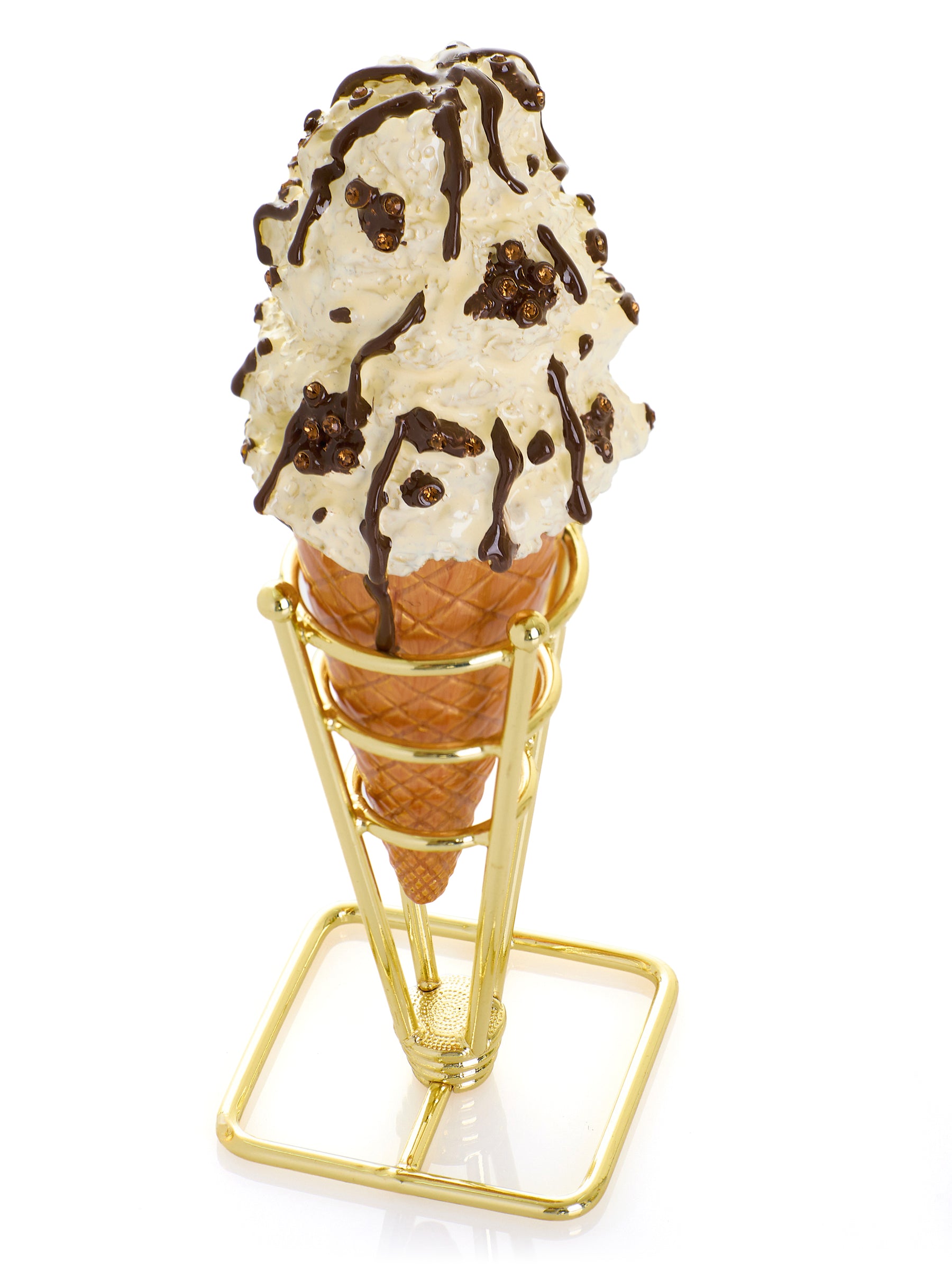 Cookies & Cream Eistüte mit geschmolzenem dunklem Schokoladenfudge-Drizzle Schmuckkästchen