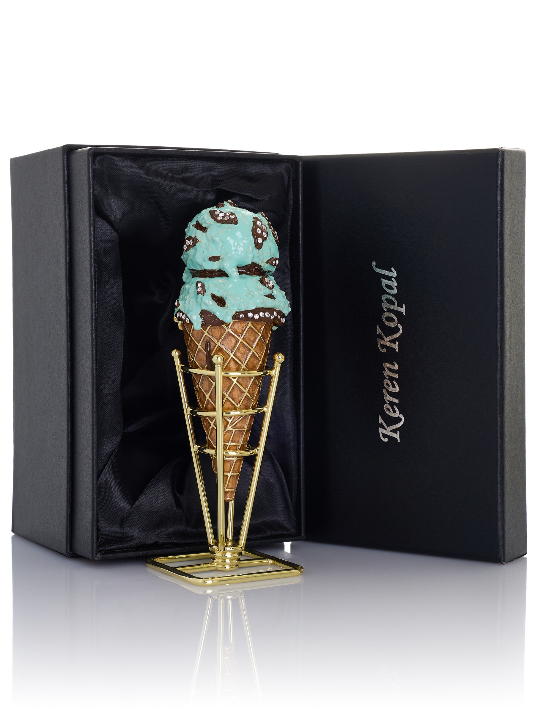 Summer Special Mint Chocolate Chip Ice Cream Cone Trinket Box