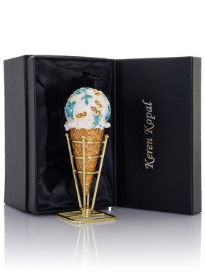 Blue Rose Chintz Ice Cream Cone Trinket Box