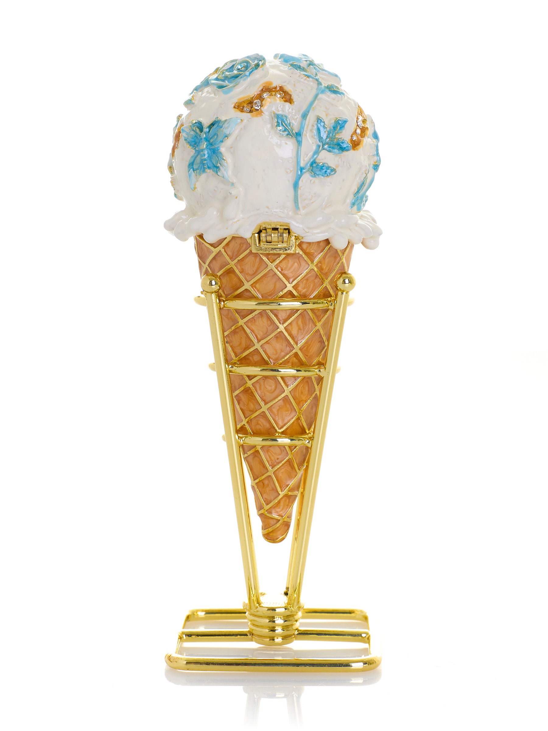 Blue Rose Chintz Ice Cream Cone Trinket Box