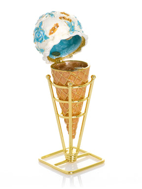 Blue Rose Chintz Ice Cream Cone Trinket Box