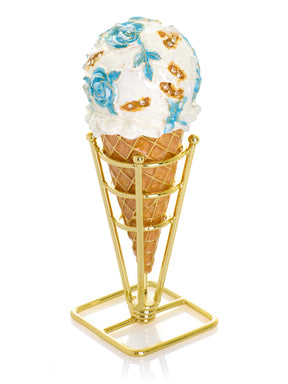 Blue Rose Chintz Ice Cream Cone Trinket Box