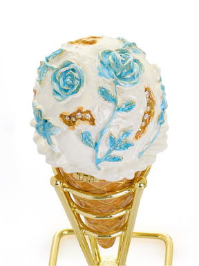 Blue Rose Chintz Ice Cream Cone Trinket Box