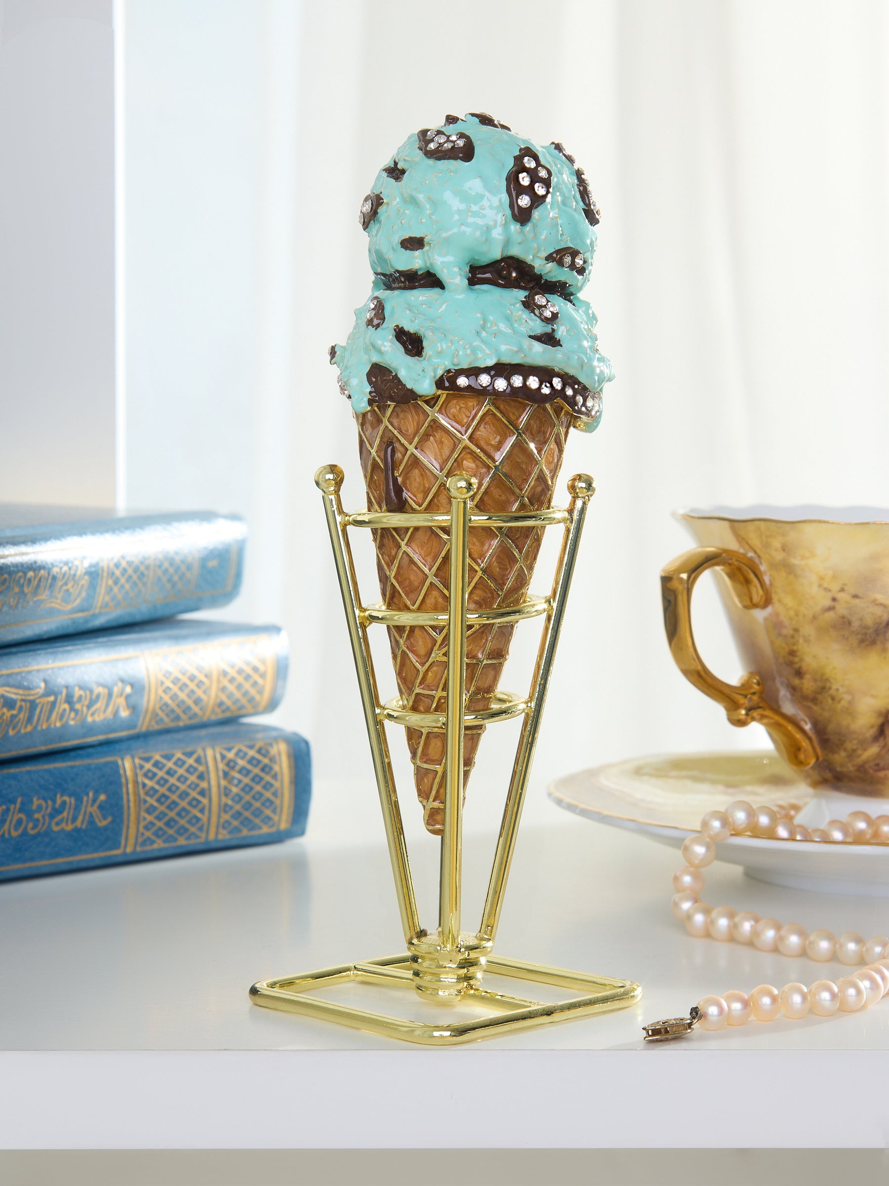 Summer Special Mint Chocolate Chip Ice Cream Cone Trinket Box