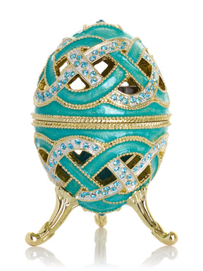 Türkisfarbenes Geflecht-Gitter Ei Musikdose Schmuckkästchen – Schwanensee von Tschaikowski