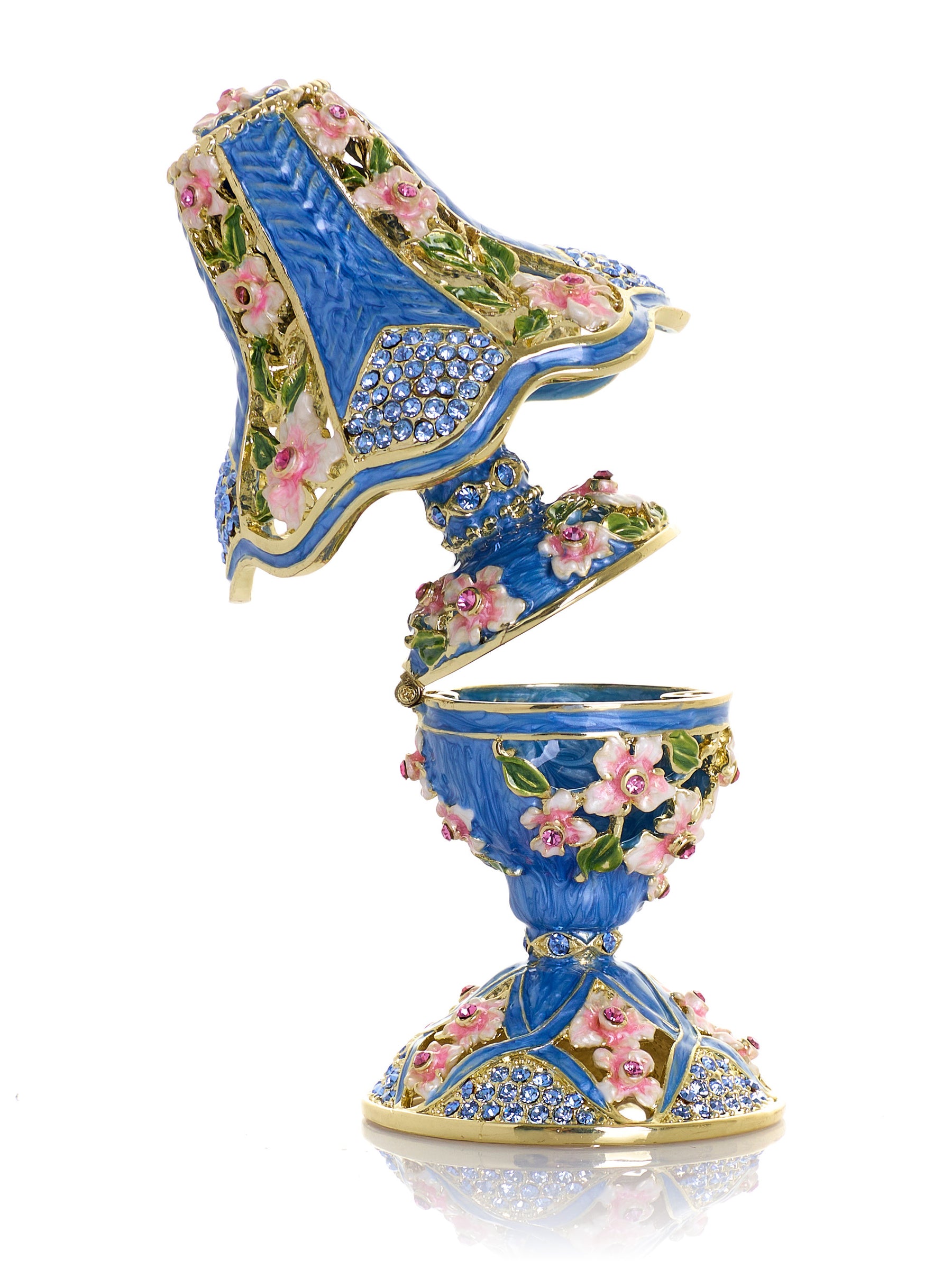 Royal Blue Classic Lamp Decorated with Pink Flowers