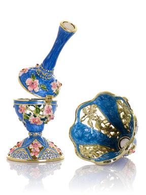 Royal Blue Classic Lamp Decorated with Pink Flowers