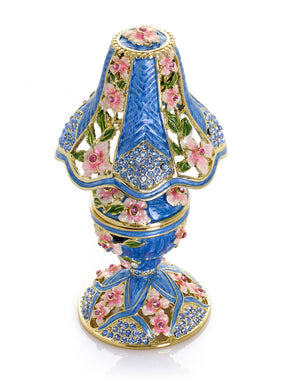 Royal Blue Classic Lamp Decorated with Pink Flowers