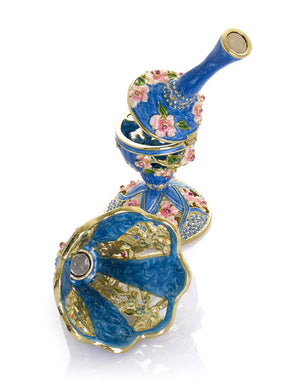 Royal Blue Classic Lamp Decorated with Pink Flowers