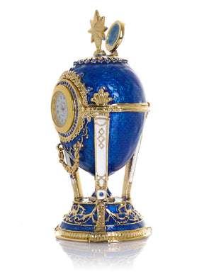 Königsblaues & Goldenes Uhr-Ei Schmuckkästchen im Fabergé-Stil mit Geheimfach & abnehmbarem Stern