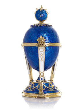 Königsblaues & Goldenes Uhr-Ei Schmuckkästchen im Fabergé-Stil mit Geheimfach & abnehmbarem Stern