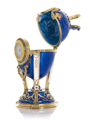 Königsblaues & Goldenes Uhr-Ei Schmuckkästchen im Fabergé-Stil mit Geheimfach & abnehmbarem Stern