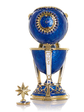 Königsblaues & Goldenes Uhr-Ei Schmuckkästchen im Fabergé-Stil mit Geheimfach & abnehmbarem Stern