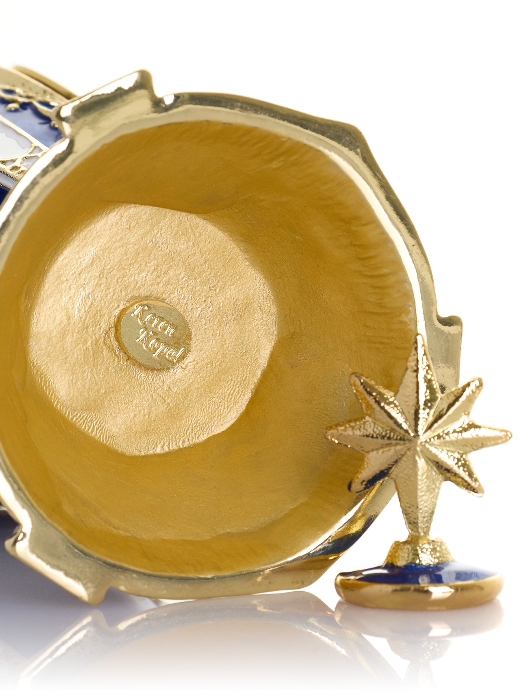 Königsblaues & Goldenes Uhr-Ei Schmuckkästchen im Fabergé-Stil mit Geheimfach & abnehmbarem Stern