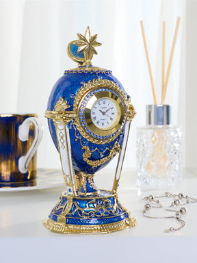 Königsblaues & Goldenes Uhr-Ei Schmuckkästchen im Fabergé-Stil mit Geheimfach & abnehmbarem Stern