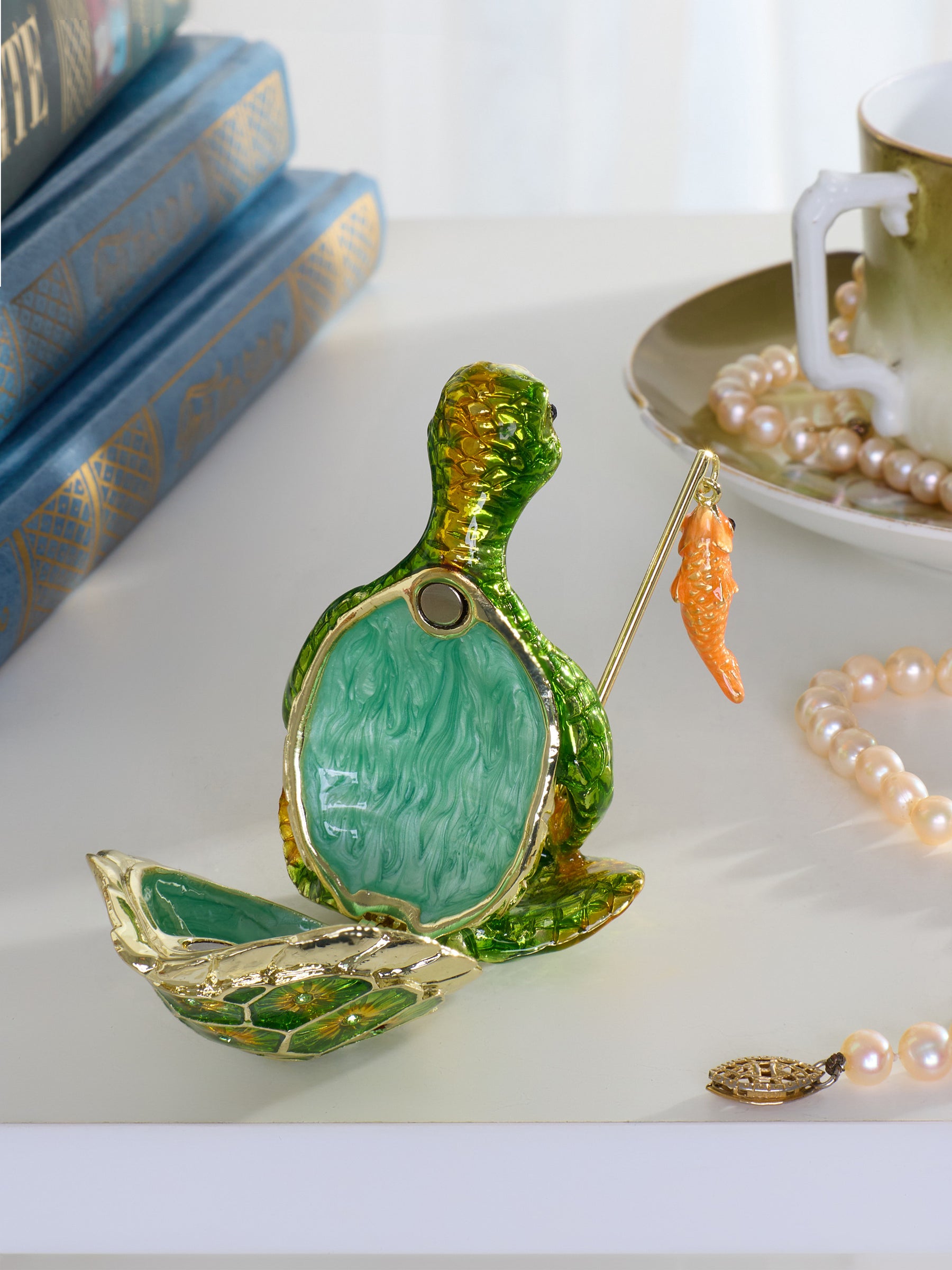 Turtle Fishing for a Goldfish Trinket Box