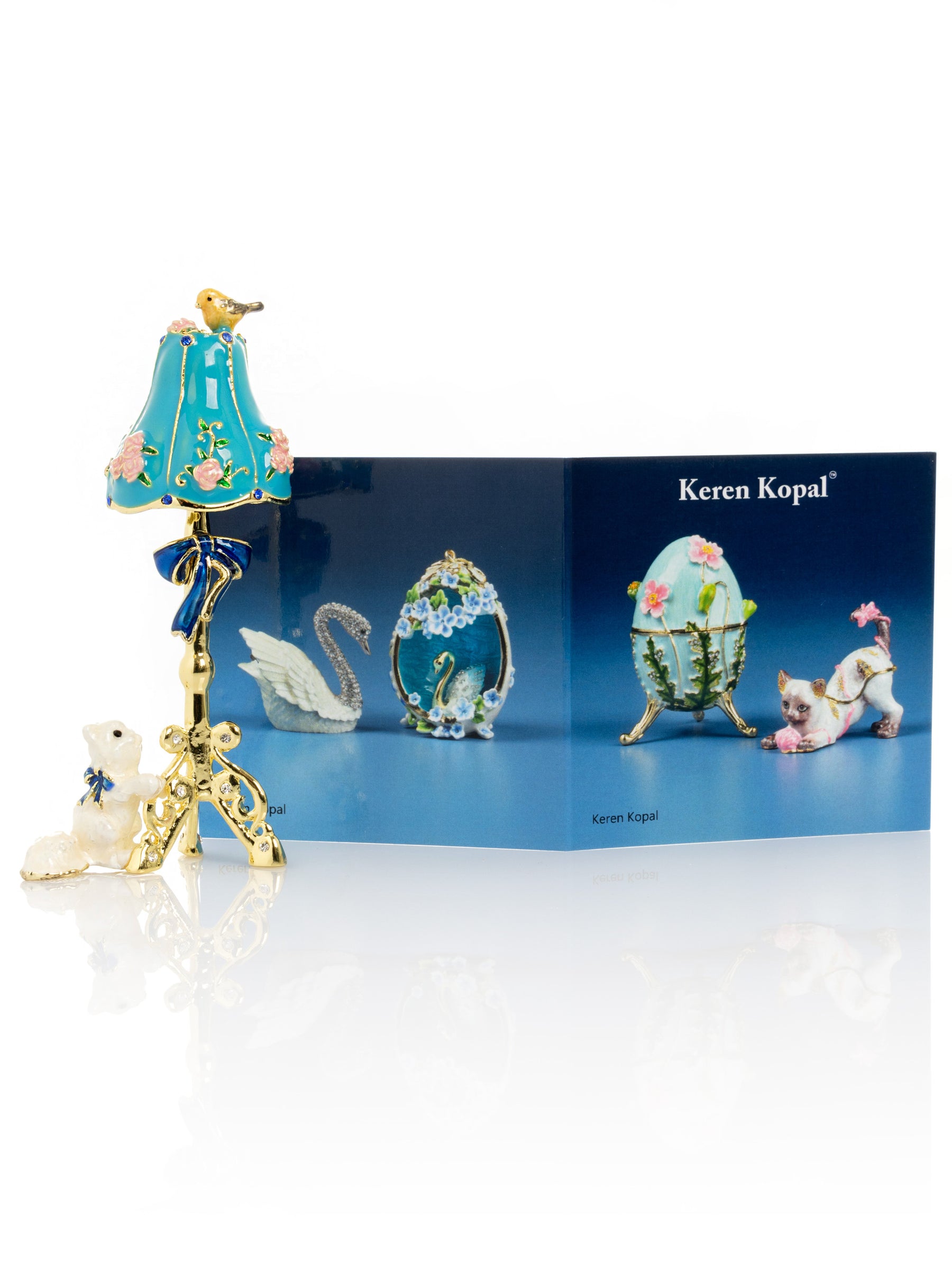 Keren Kopal Gold Standing Lamp with Cat and Bird
