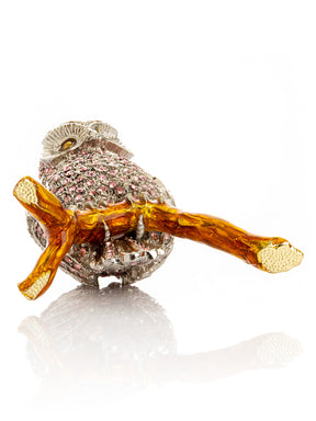 Keren Kopal Pink & Silver Crystal Owl on Amber Tree Branch Trinket Box