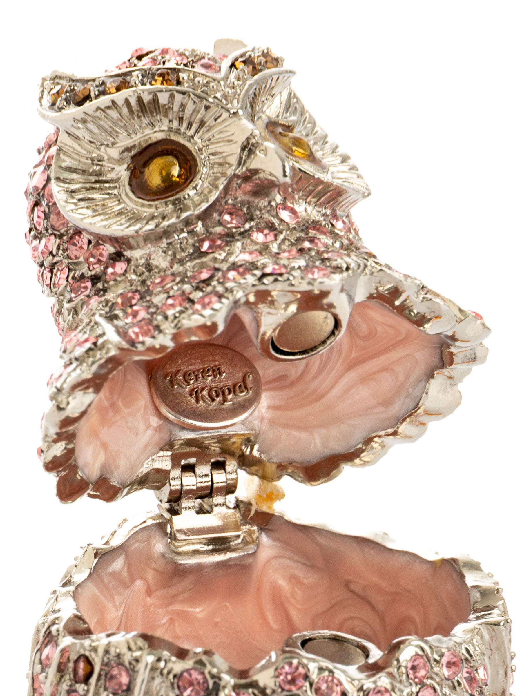 Pink &  Silver Crystal Owl on Amber Tree Branch Trinket Box