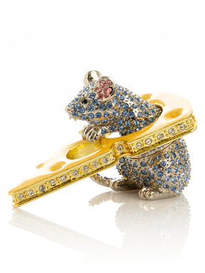 Keren Kopal Sparkling Mouse Peeking from Yellow Cheese Trinket Box