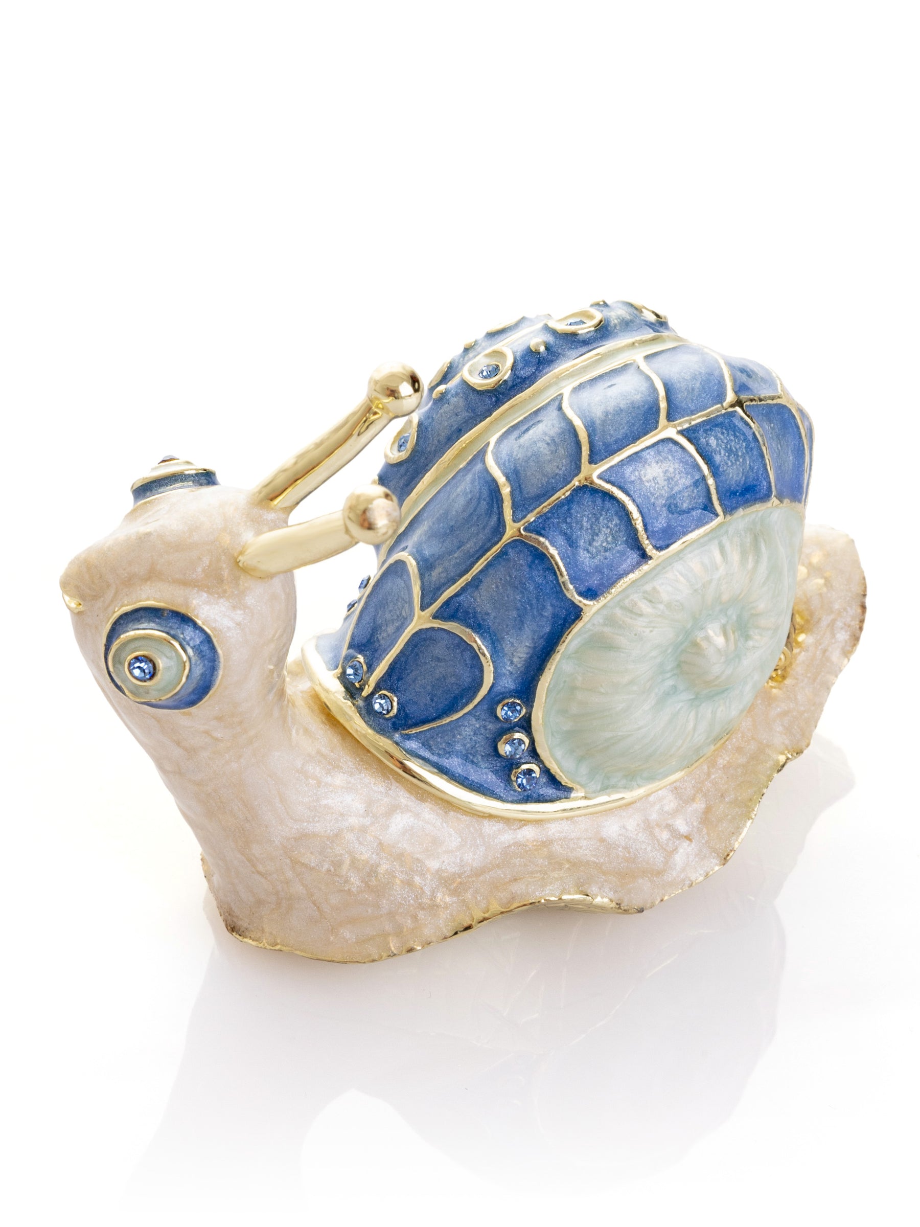 Keren Kopal Gold & Blue Jeweled Snail Trinket Box