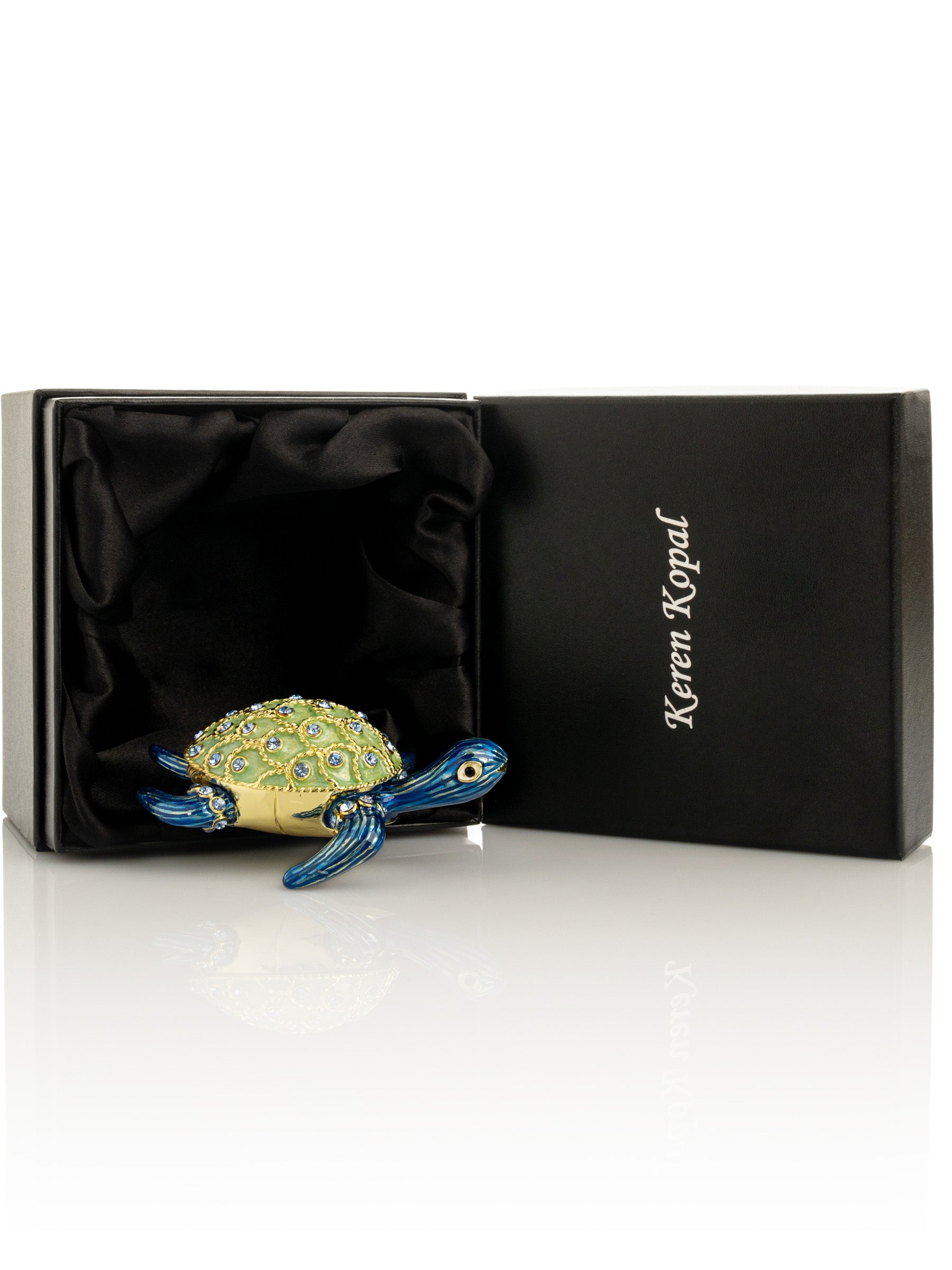 Keren Kopal Golden Shell Blue Turtle Trinket Box