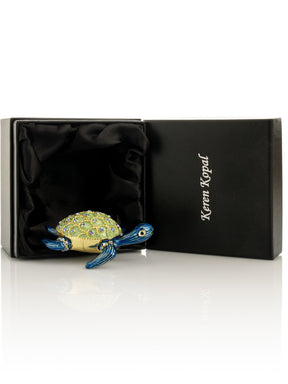 Keren Kopal Golden Shell Blue Turtle Trinket Box