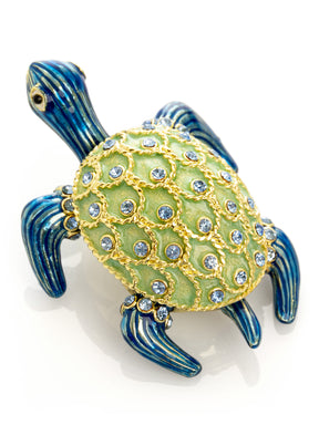 Keren Kopal Golden Shell Blue Turtle Trinket Box