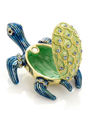 Keren Kopal Golden Shell Blue Turtle Trinket Box