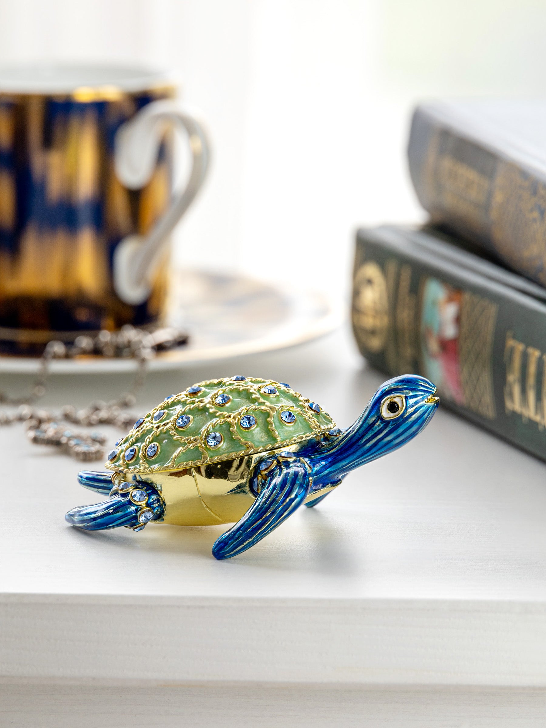 Keren Kopal Golden Shell Blue Turtle Trinket Box