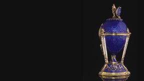 Königsblaues & Goldenes Uhr-Ei Schmuckkästchen im Fabergé-Stil mit Geheimfach & abnehmbarem Stern