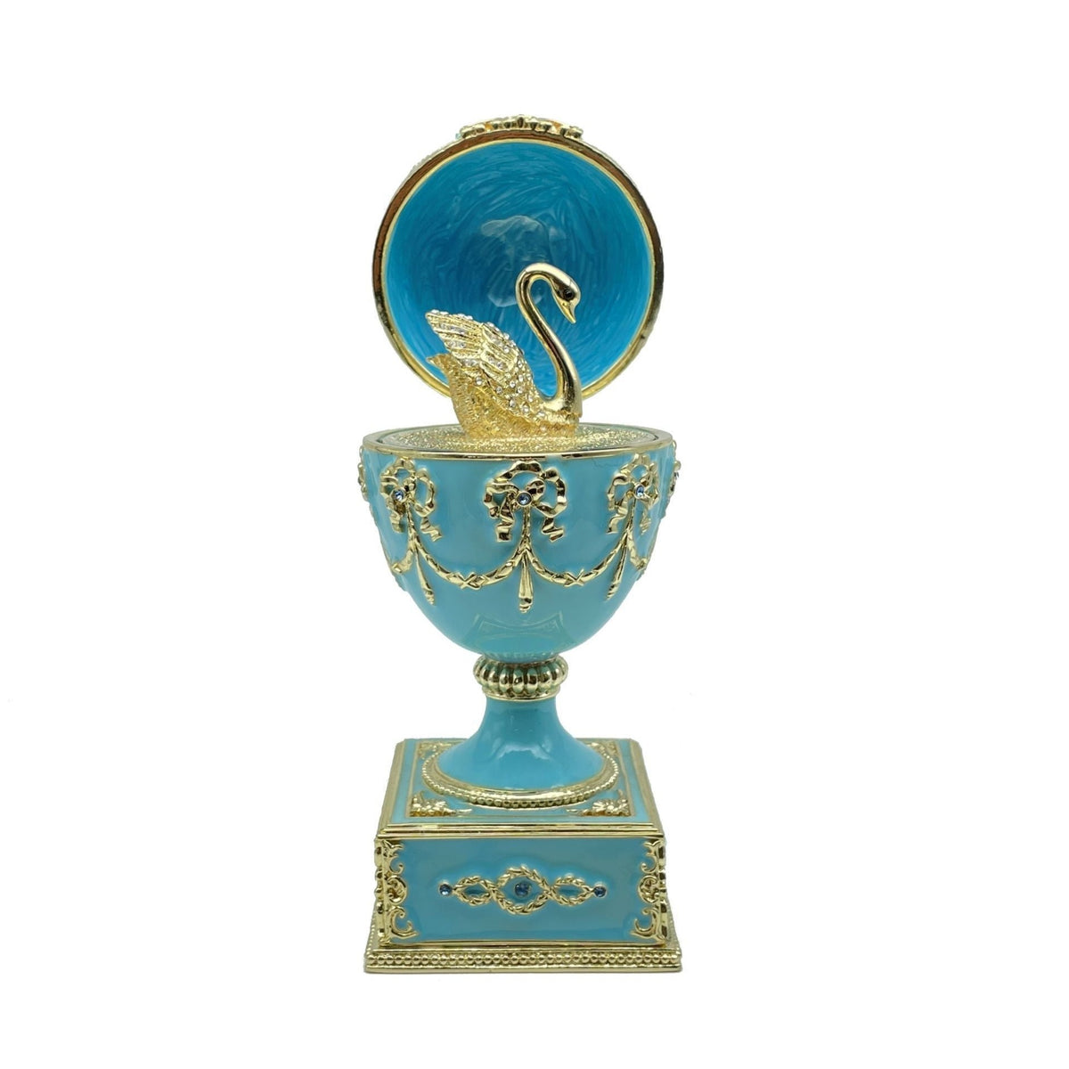 Turquoise Faberge Egg with Swan Inside Easter Egg Keren Kopal