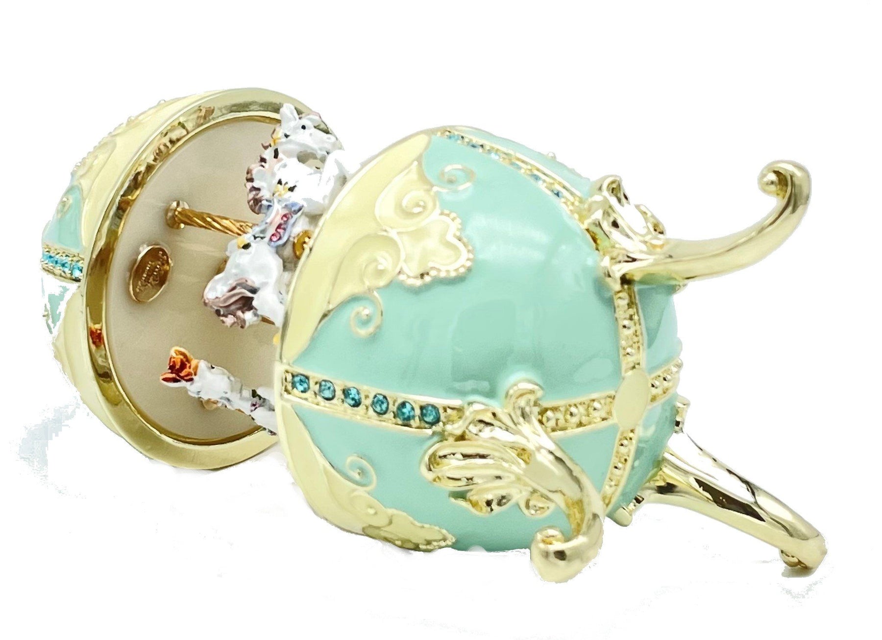 Turquoise Musical Carousel with Royal Horses Easter Egg Keren Kopal