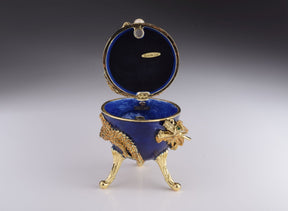 Blue Faberge Egg with Dragon Music Playing Egg Music box Keren Kopal