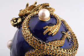 Blue Faberge Egg with Dragon Music Playing Egg Music box Keren Kopal