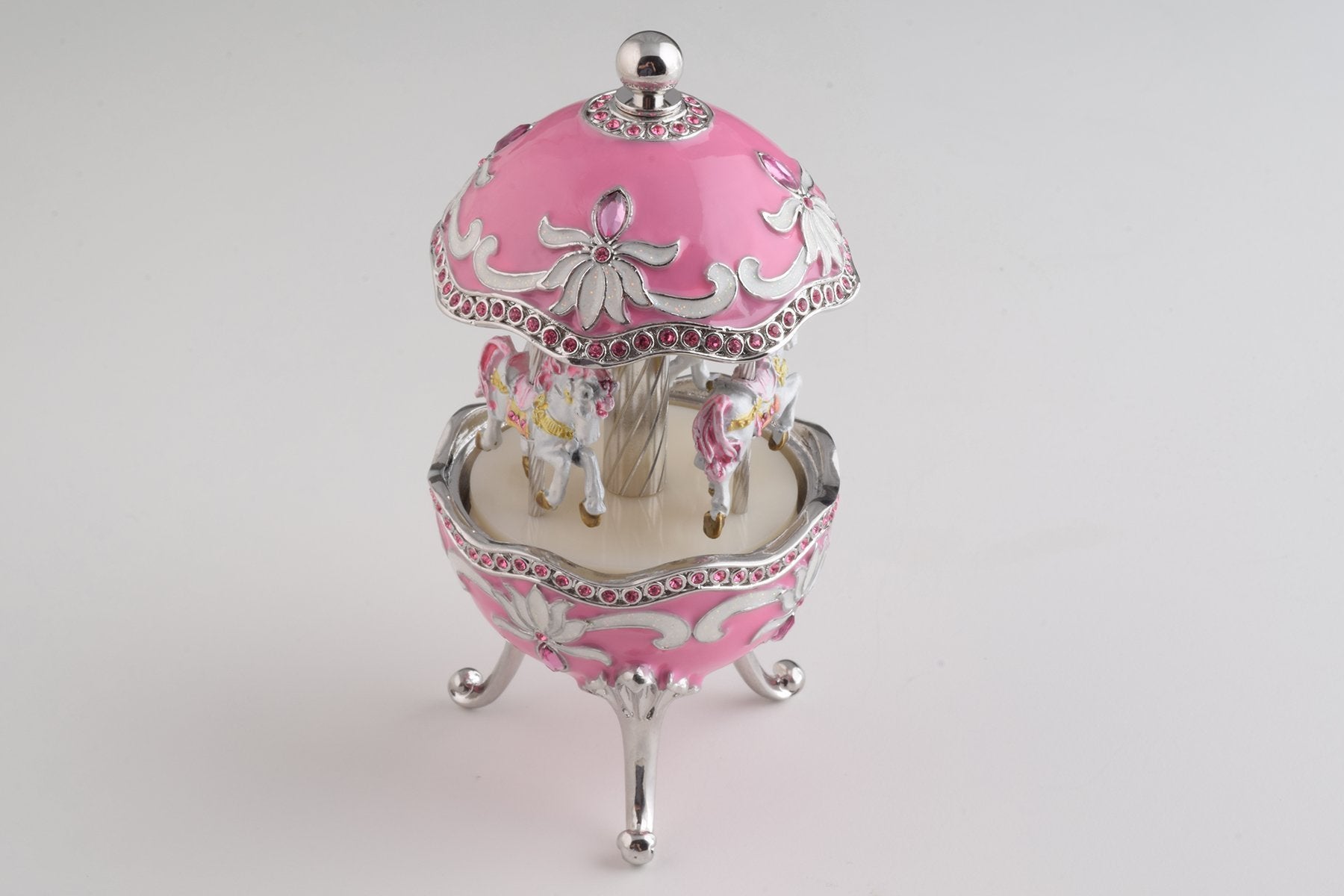 Keren Kopal Pink Musical Carousel Faberge Egg with White Royal Horses  124.00