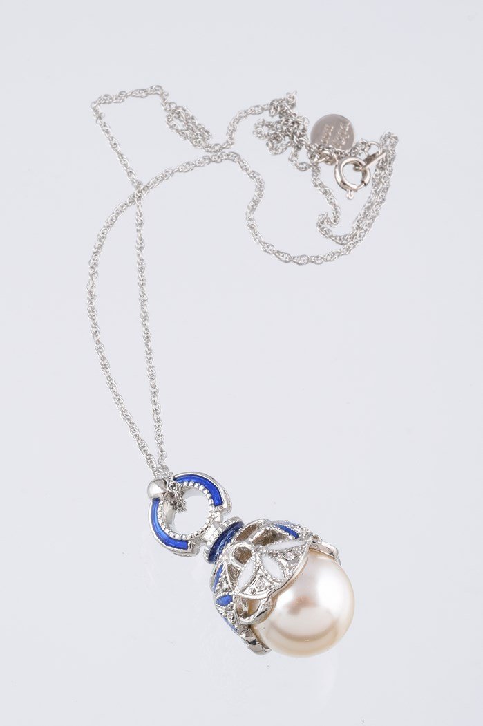 Keren Kopal Silver & Blue Pearl Egg Pendant Necklace  39.00