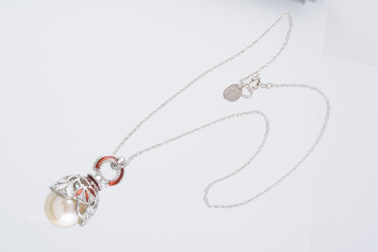 Keren Kopal Silver & Red Pearl Egg Pendant Necklace  39.00